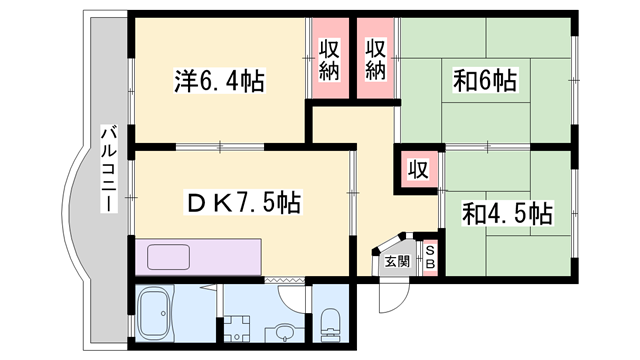 ローレルハイツ姫路天満(3DK/4階)の間取り写真