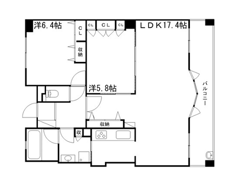 グラジオ北条口(2LDK/8階)の間取り写真