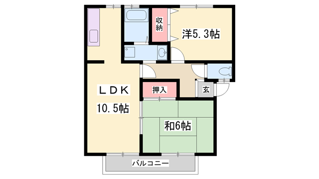ヴィラ・ビスタB(2LDK/2階)の間取り写真