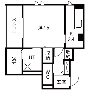  西新町PJ(1K/2階)の間取り写真
