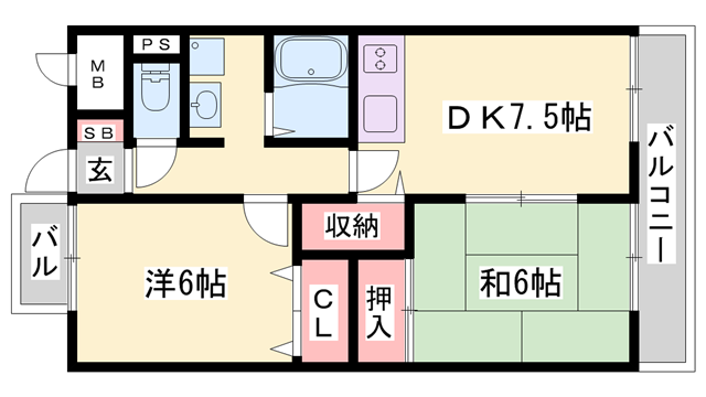 シャルル小野(2DK/4階)の間取り写真
