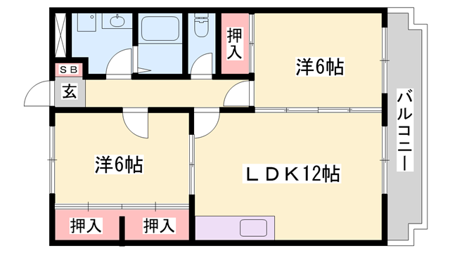 エステート龍野(2LDK/4階)の間取り写真