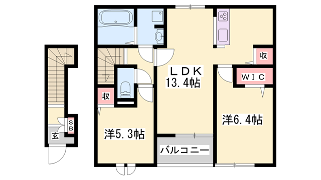 シャリティ・ベルⅠ(2LDK/2階)の間取り写真