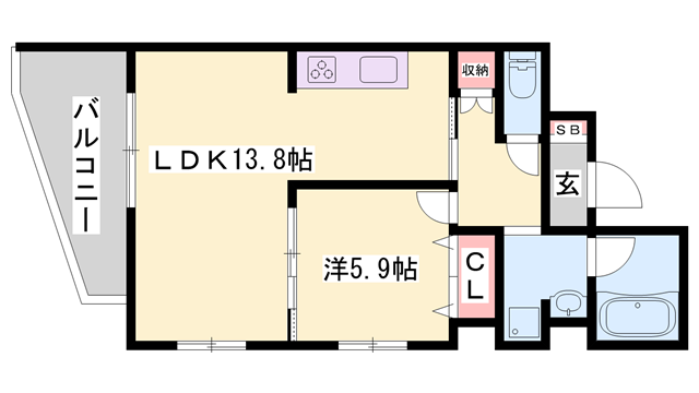 ソレアード姫路駅東(1LDK/3階)の間取り写真