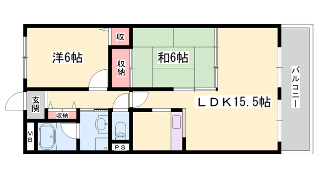 サンヴィレッヂ加西(2LDK/4階)の間取り写真