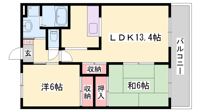 ミィーティア(2LDK/2階)の間取り写真