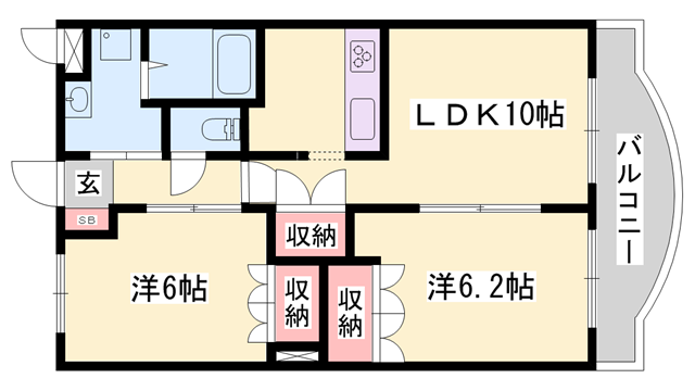 ソレイユ妻鹿(2LDK/2階)の間取り写真