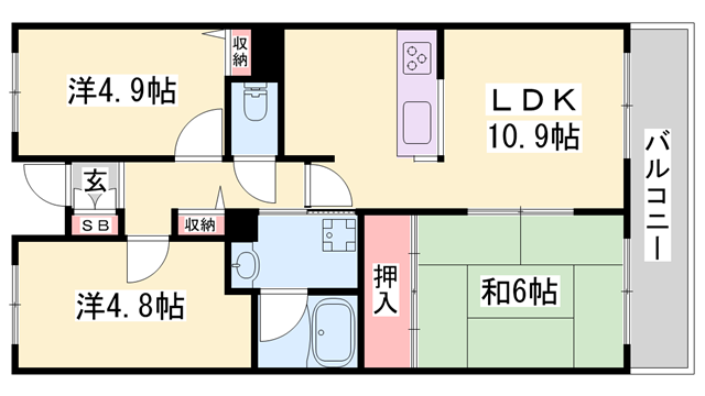 コムロワイヤル姫路幸町(3LDK/3階)の間取り写真