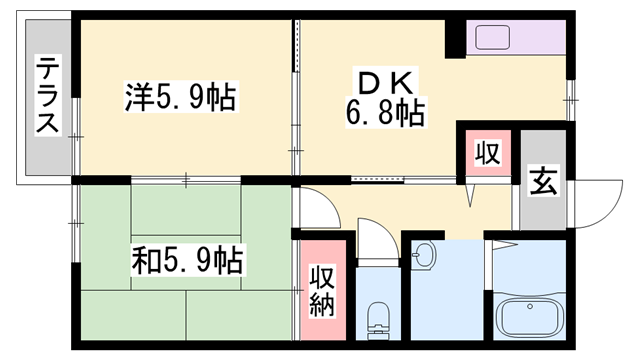 セフィラ東二見(2DK/1階)の間取り写真