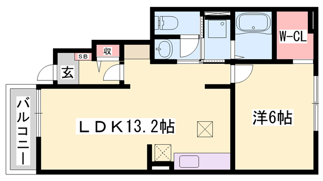 グランペール古賀ⅢB(1LDK/1階)の間取り写真