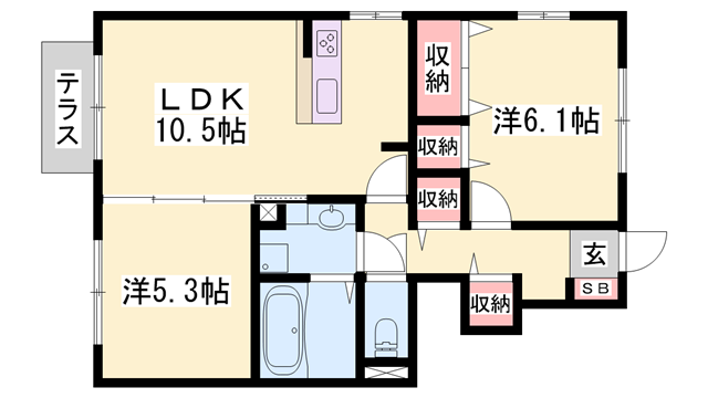 リュミエールM&Y B棟(2LDK/1階)の間取り写真