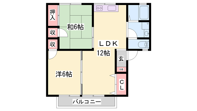 メゾン・カトルズ B棟(2LDK/1階)の間取り写真