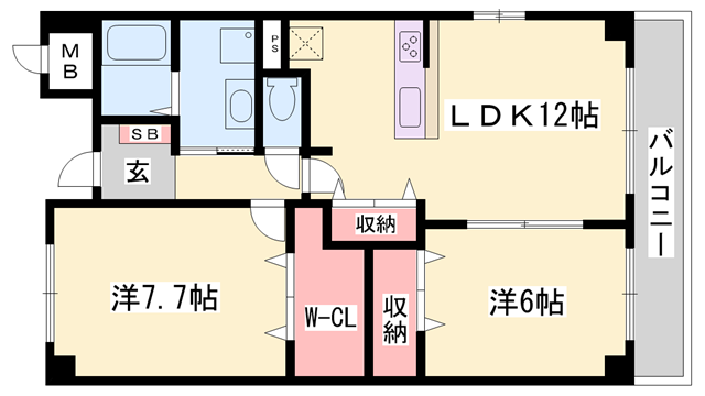ラフォーレ広畑(2LDK/4階)の間取り写真