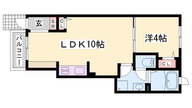 エクセル伊伝居(1LDK/1階)の間取り写真