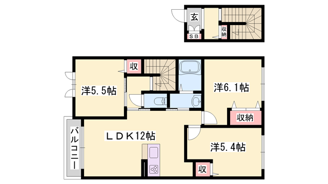 ヴィラーチェ尾上(3LDK/2階)の間取り写真