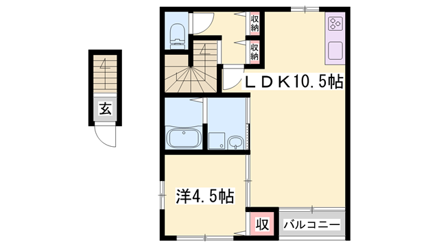 Kパラッツオ加古川(1LDK/2階)の間取り写真