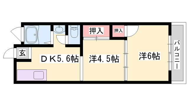 山陽本線 相生駅(兵庫) 徒歩7分 3階建 築54年(2DK/2階)の間取り写真