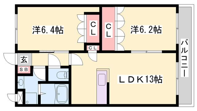 プレッソリーバ(2LDK/1階)の間取り写真