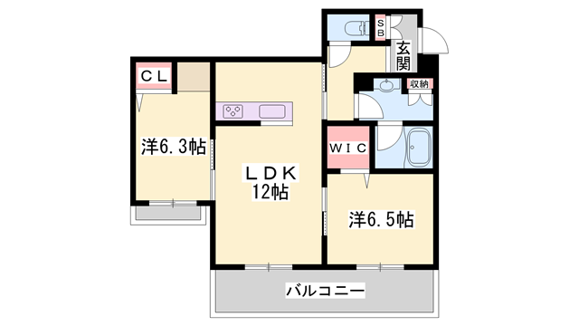 シャーメゾン田寺東(2LDK/3階)の間取り写真