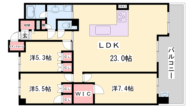 グラジオ姫路駅南インペリアル(3LDK/9階)の間取り写真
