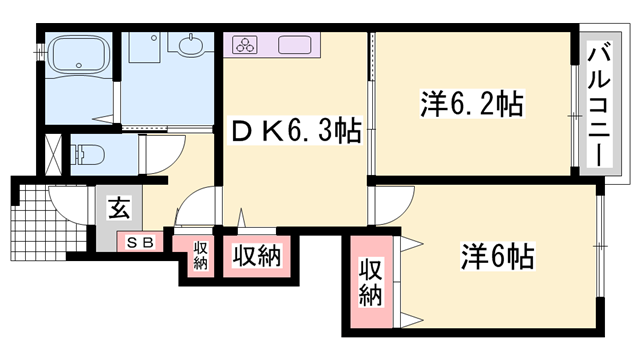 シン.シン.ハウスC(2DK/1階)の間取り写真
