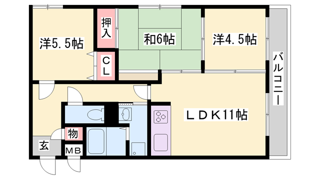 インタービレッジ太子東(3LDK/5階)の間取り写真