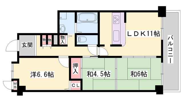 ルイシャトレ東加古川(3LDK/8階)の間取り写真