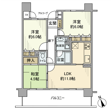 リベール明石魚住パークスクエア(3LDK/2階)の間取り写真