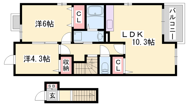 シトラスⅡ(2LDK/2階)の間取り写真