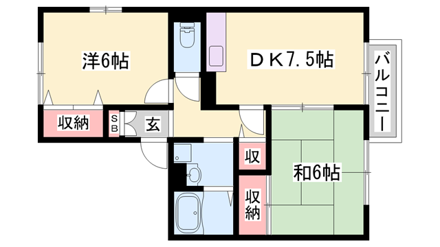 セジュール・K C棟(2DK/1階)の間取り写真