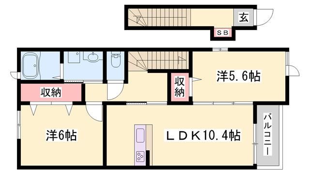フェリーチェⅡ(2LDK/2階)の間取り写真