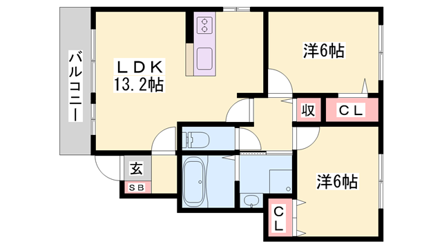 セジュール国分寺(2LDK/1階)の間取り写真