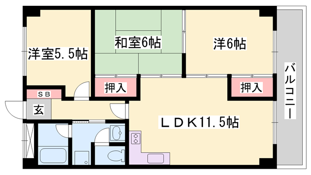 ハイツ野田(3LDK/4階)の間取り写真