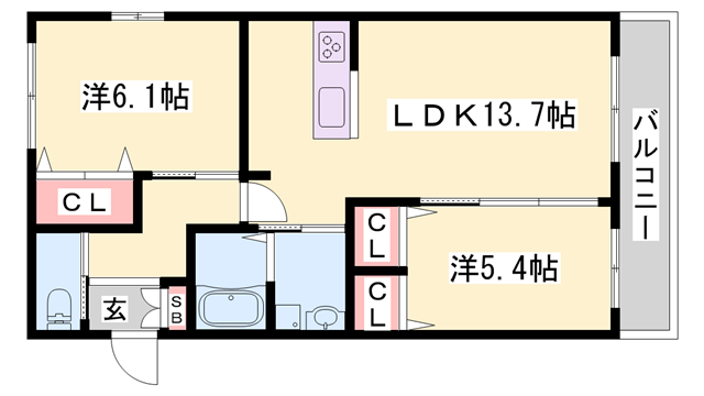 アチェロ御立(2LDK/2階)の間取り写真
