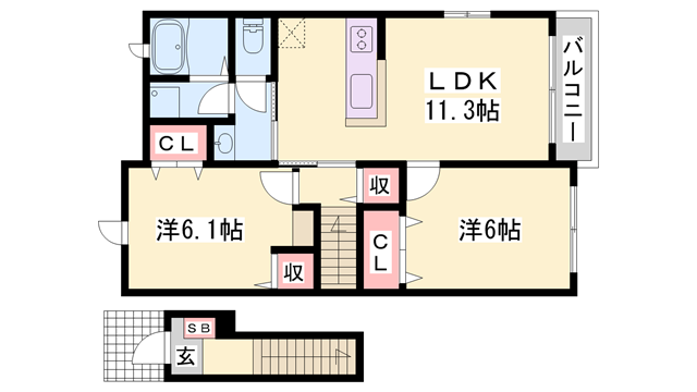 キャロル 弐番館(2LDK/2階)の間取り写真