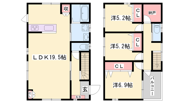 赤穂線 播州赤穂駅 徒歩23分 2階建 築3年(3SLDK)の間取り写真