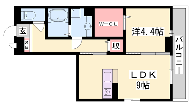 カーサクレア神屋町(1LDK/2階)の間取り写真