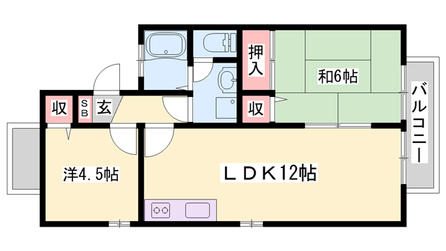 セジュール浜寺(2LDK/1階)の間取り写真