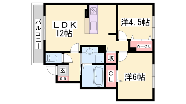 セジュール苫編(2LDK/1階)の間取り写真