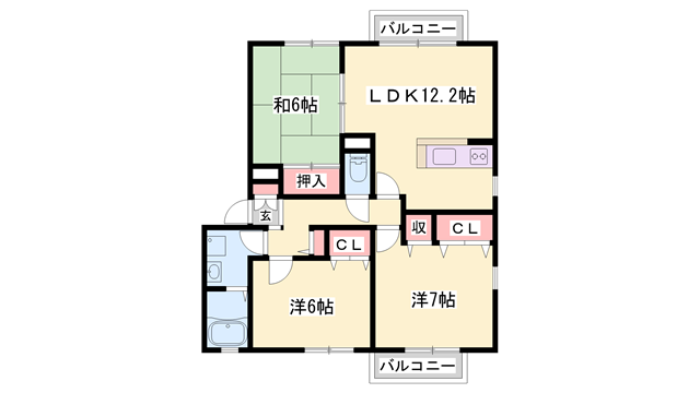 ラフィーネ田寺東 A棟(3LDK/1階)の間取り写真