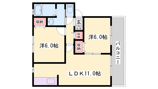 リッツハウスM&R(2LDK/1階)の間取り写真