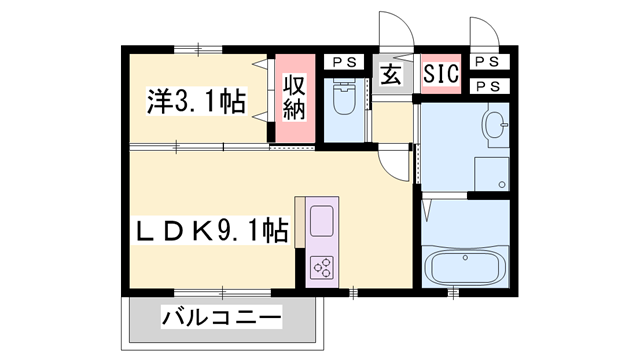 さくらヒルズ加古川(1LDK/1階)の間取り写真