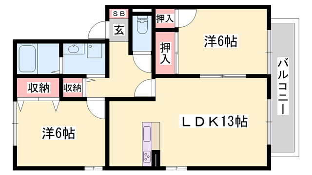 ハーベストウィズ(2LDK/1階)の間取り写真