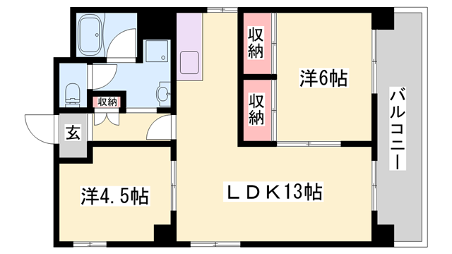 インタービレッジ琴丘(2LDK/2階)の間取り写真