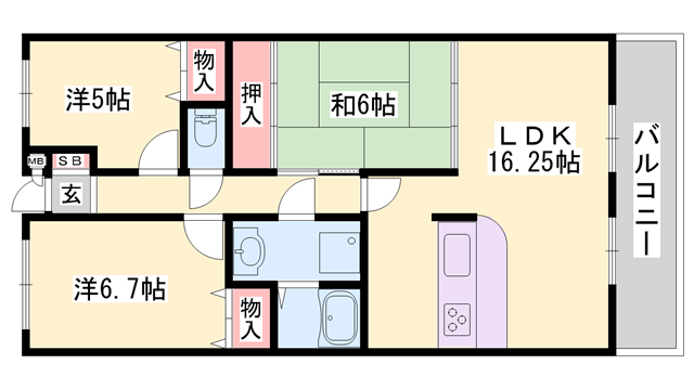 サンロイヤル加古川リバージュⅣ号館(3LDK/3階)の間取り写真