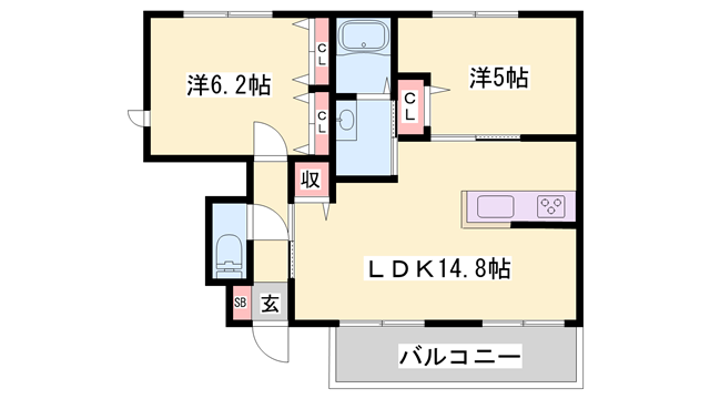 シャーメゾン今宿(2LDK/1階)の間取り写真