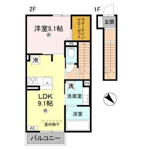 グランクレール西二見(1LDK/2階)の間取り写真
