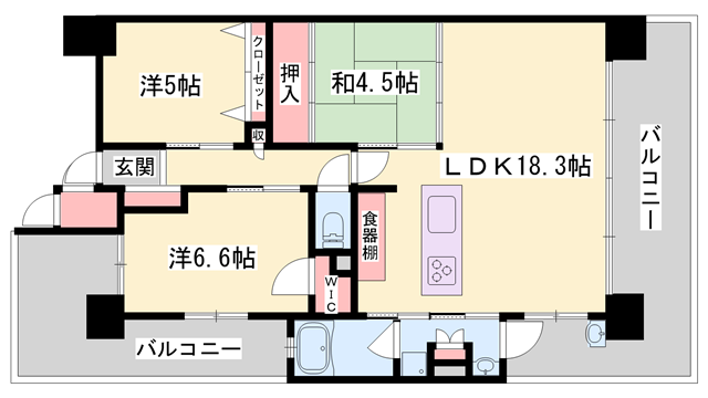 アルファステイツ加古川駅前(3LDK/10階)の間取り写真