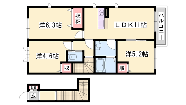シャーメゾン花水木(3LDK/2階)の間取り写真