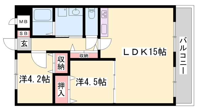 メゾン白浜(2LDK/4階)の間取り写真